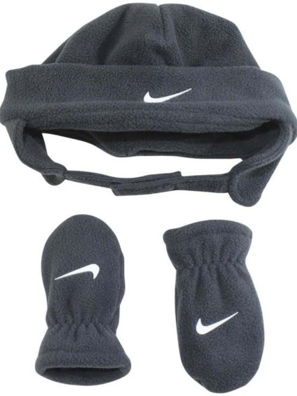 BNWT BABY NIKE SWOOSH FLEECE HAT 12-24 MONTHS HAT & MITTEN 2 PC SET DARK GRAY